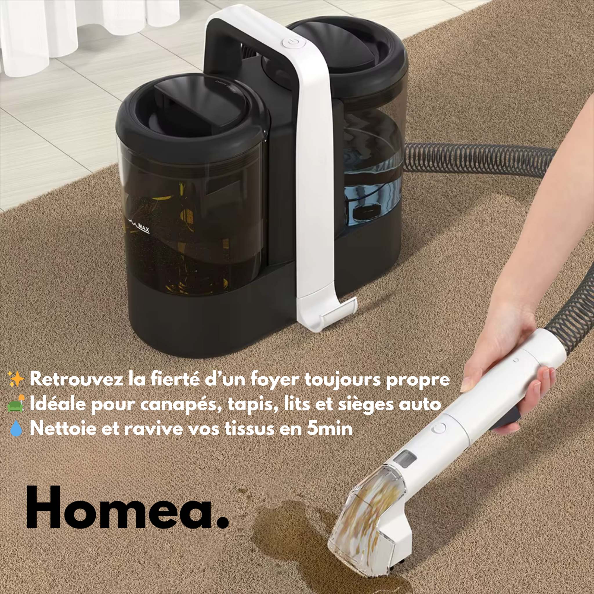 Shampouineuse Homea ProClean 130 – Canapé, tissus et tapis